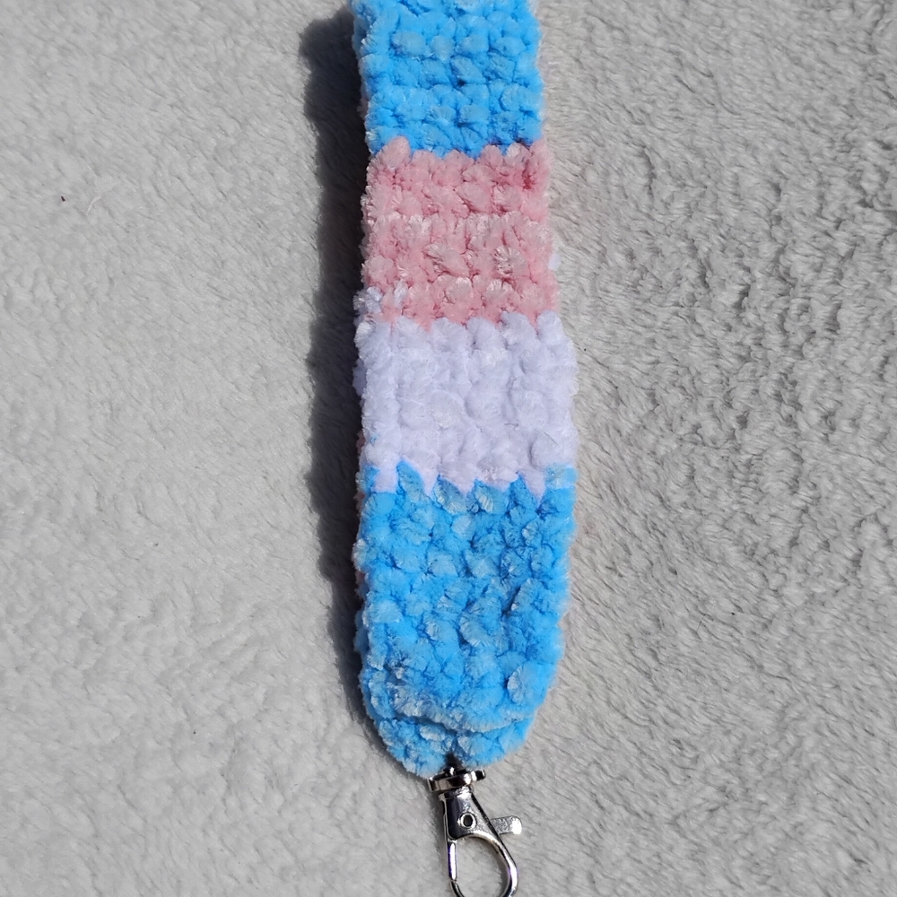 Plush Crochet Wristlet - Trans Pride